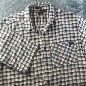 Timberland PRO Button Down Shirt Mens XL Blue Gingham Excellent Short Sleeve